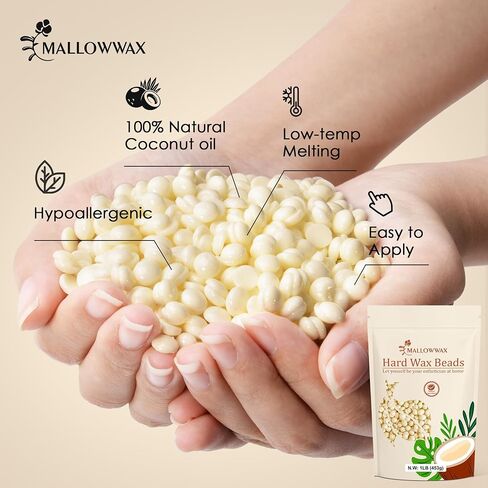 Hard Wax Beads for Hair Removal - Mallowwax Stripless Refillable 2LB Lavender Waxing Beads - Natural & Hypoallergenic Formula for Long-Lasting Smooth Skin - Ideal for At-Home Use and Sensitive Areas in Kuwait