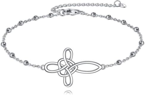 YFN Celtic Knot Cross bracelet 18k White Gold Overlay Sterling Silver Infinity Love Heart bracelet Jewelry for Women Men 9" in Saudi Arabia