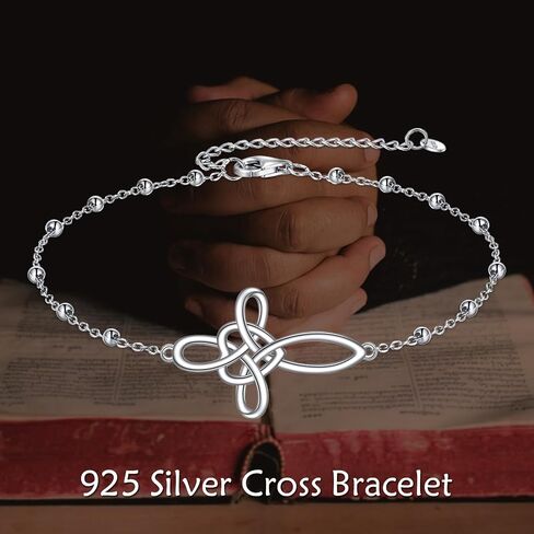 YFN Celtic Knot Cross bracelet 18k White Gold Overlay Sterling Silver Infinity Love Heart bracelet Jewelry for Women Men 9" in Saudi Arabia