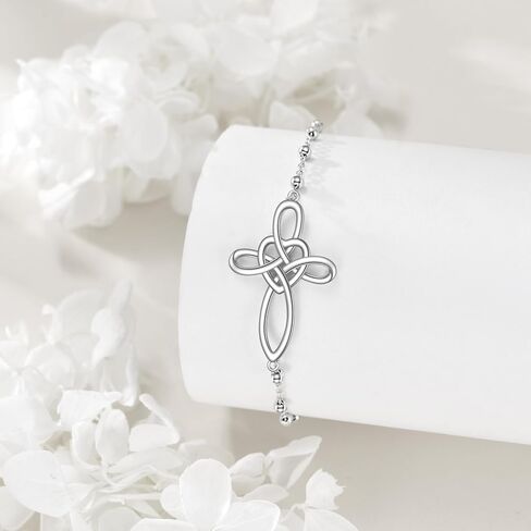 YFN Celtic Knot Cross bracelet 18k White Gold Overlay Sterling Silver Infinity Love Heart bracelet Jewelry for Women Men 9" in Saudi Arabia