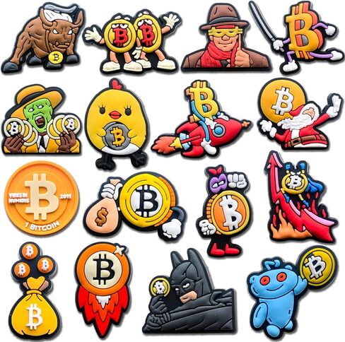 16 قطعة من قطع زينة أحذية بيتكوين للصنادل المنزلقة، وإكسسوارات أحذية عملة بي تي سي للنساء البالغات in Kuwait