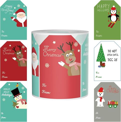 Christmas Gift Tags for Presents Coloured Holiday Decorative Tag Xmas Self Adhesive Name Tags Santa Claus Snowman Stickers(200 PCS) in Kuwait