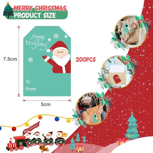 Christmas Gift Tags for Presents Coloured Holiday Decorative Tag Xmas Self Adhesive Name Tags Santa Claus Snowman Stickers(200 PCS) in Kuwait