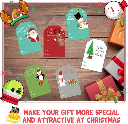 Christmas Gift Tags for Presents Coloured Holiday Decorative Tag Xmas Self Adhesive Name Tags Santa Claus Snowman Stickers(200 PCS) in Kuwait