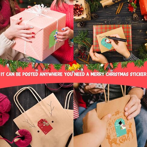 Christmas Gift Tags for Presents Coloured Holiday Decorative Tag Xmas Self Adhesive Name Tags Santa Claus Snowman Stickers(200 PCS) in Kuwait
