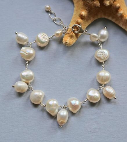 MGR MY GEMS ROCK! سوار لؤلؤ المياه العذبة المستزرع الأصلي المتدلي ذو السلسلة المطرزة للنساء in Kuwait