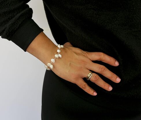 MGR MY GEMS ROCK! سوار لؤلؤ المياه العذبة المستزرع الأصلي المتدلي ذو السلسلة المطرزة للنساء in Kuwait