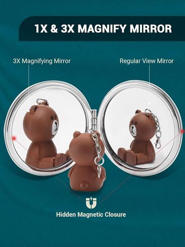 Getinbulk Compact Mirror,Double-Sided Makeup Small Mirror for Purse with 1x/3x Magnification PU Leather (Black, 2.8") in Kuwait