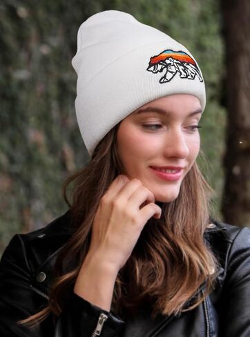 Knit Winter Beanie Hats for Men Women Cuffed Skull Cap with Mountain Embroidery Outdoor Christmas & New Year Gifts in Kuwait