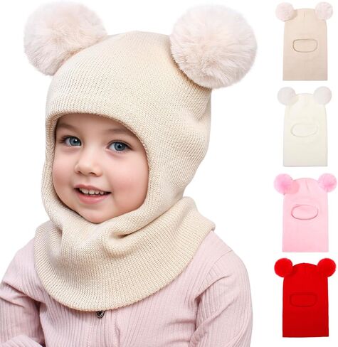 Sea Zaela طفل قبعة الشتاء وشاح قبعة الطفل مع الرقبة دفئا بنين بنات قبعات متماسكة دافئة مقاومة للرياح 1-6 T in Kuwait