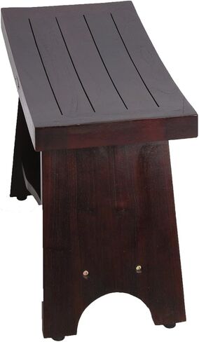 ديكو تايك مقعد استحمام خشبي غير مجمع من سيرينيتي، مقعد استحمام سبا مع مقعد منحني ورف من خشب الساج الطبيعي، مقعد قدم على الطراز الشرقي - بطول 18 انش in Kuwait