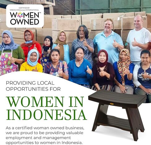 ديكو تايك مقعد استحمام خشبي غير مجمع من سيرينيتي، مقعد استحمام سبا مع مقعد منحني ورف من خشب الساج الطبيعي، مقعد قدم على الطراز الشرقي - بطول 18 انش in Kuwait