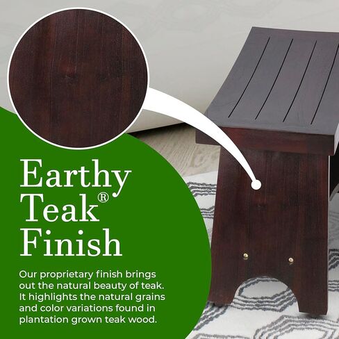 ديكو تايك مقعد استحمام خشبي غير مجمع من سيرينيتي، مقعد استحمام سبا مع مقعد منحني ورف من خشب الساج الطبيعي، مقعد قدم على الطراز الشرقي - بطول 18 انش in Kuwait