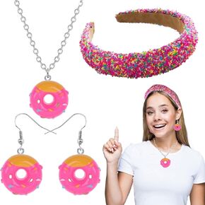 4 Pcs Donut Costume Accessories Set Theme Party Dress Up Outfit Includes Sprinkle Donut Headband Novelty Necklace Earrings