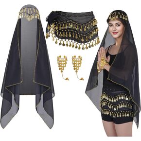 Tayfremn 4Pcs Gypsy Costume Women Halloween Gypsy Outfit Accessories Belly Dancer Costumes Women Pirate Costume Accessories