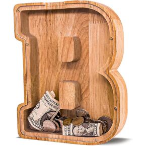 Wooden Letter Piggy Bank for Kids Larger Letter Piggy Bank for Boys and Girls Personalized Piggy Bank Initial Coin Bank Wood Kids Money Bank for Birthday and Festival