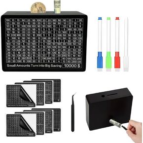 Money Saving Box 10,000,Cash Savings Box,Cash Vault Wooden Savings Box for Boys and Girls,Unique 10000 Savings Challenge Box. (Black)