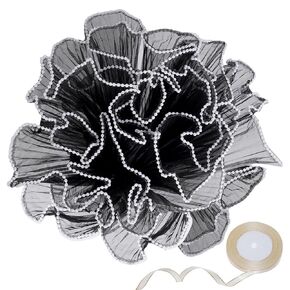 baotongle Flower Wrapping Mesh Paper with Ribbon Mesh Wrapping Paper for Flowers Pearl Edge Bouquet Packaging Paper Wrinkled Translucent for Mother's Day Valentine's Day Wedding Gift Packaging(White)