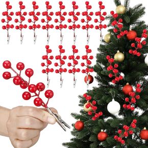 18 Pack Artificial Red Berry Stems with Clips 6.4 inch Christmas Berries Picks Fake Holly Berries Branches for Christmas Tree Decorations Holiday Flower Xmas Wreath DIY Craft