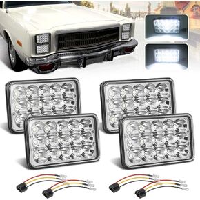 LX-LIGHT (4 قطع) مصابيح أمامية LED مقاس 4 × 6 بوصات بديلة مستطيلة الشكل H4651 H4652 H4656 H4666 H6545 متوافقة مع بيتربيل كينوورث فريتينجر فورد بروب شيفروليه in Kuwait