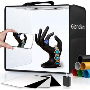 Glendan Light Box Photography, 12"x12" Portable Photo Box Shooting Tent Kit with 2 Light Panels (176 LED Lights) & 6 Kinds Double-Sided Backgrounds for Jewelry and Small Items Product Photography