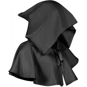 Adult Medieval Cowl Hat Hooded Cloak Wizard Short Cape Halloween Monk Pirest Costume
