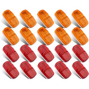 20Pcs Double Bullseye Led Marker Lights 10 LED, 10 Amber + 10 Red 2x4 Rectangle Rectangular Led Side Marker RV Clearance Running Lights Trailer Camper Motorhome Sealed Surface Mount 12V Waterproof