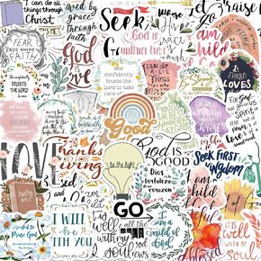 50PCS Inspirational Christian Stickers for Water Bottle Laptop Phone Vintage Bible Sticker Guitar Luggage Waterproof Vinyl Religious Faith Phrase Stickers (50pcs Inspirational Christian Stickers)