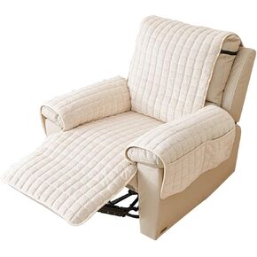 Plush Recliner Slipcover 23 Inches Washable Chair Covers Artificial Wool Lazy Boy Cover Quilted Cover for Recliner Chairs and Furniture,Large Taupe Chair Protector with Side Pocket for Kids/Pets