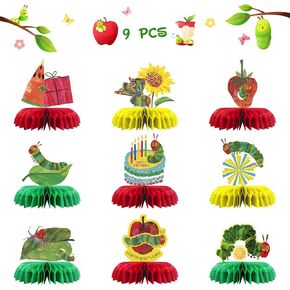 INNORU Green Caterpillar Table Honeycomb Centerpieces, Cartoon Theme Birthday Honeycomb Table Toppers Kids Reading Story Party Table Decorations Favor Photo Booth Props 9 PCS