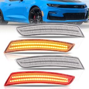 Front & Rear Fender LED Side Marker Lights for 2016 2017 2018 2019 2020 2021 Chevy Camaro, Camaro Smoked Lens Side Bumper Marker Lamps, Amber & Red LED Side Markers Turn Signal Lights, 4 PCS
