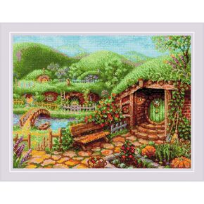 RIOLIS 1904 - Green Hills - Counted Cross Stitch Kit 15¾" x 11¾" 14 Count White AIDA 18 Colors