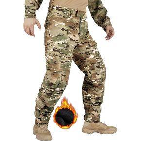 Men's Fleece Lined Tactical Pants Thermal Camo Cargo Pants Winter Waterproof Hiking Pants Insulated Work Pants