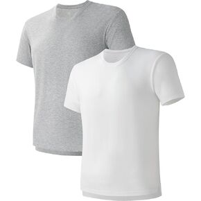 DAVID ARCHY T-Shirt for Men 220g Cotton Sorona Moisture-Wicking Stretch Shirts Side Slit/Curved Hem Tees for Men 2-Pack