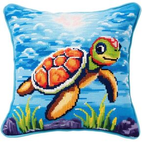 Sea Turtle Latch Hook Pillow Kit Set Cushion Cover Latch Hook Kits Throw Pillowcase Craft Needlework Printed Pattern Canvas Pillow Cover Hand Craft 17 x 17 Inch