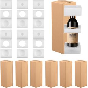 6 PCS Wine Shipping Box with Pearl Cotton Protection Single Bottle Wine Shipper Protective Wine Box Corrugated Paper Shipping Box All-in-One Protective Shipping Packaging for Wine Transportation