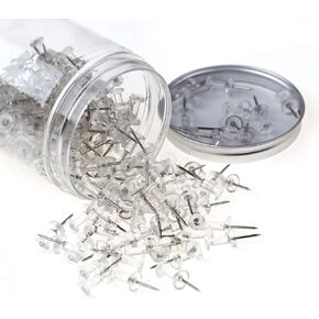 200 PCS Standard Clear Thumb Tacks Steel Sharp Point and Clear Plastic Head Push Pins for Bulletin Board, Fabric Marking, Crafts and Office Organization
