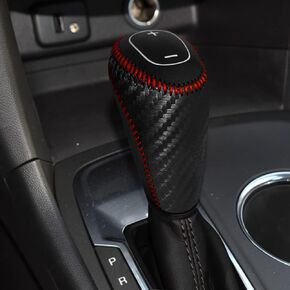 DEYTOP Gear Shift Knob Cover for Chevy Malibu/Equinox 2016-2020/ Cruze 2017-2019 Auto Leather Gear Shifter Knob Protector Trim for Chevy Eqionox 2021 Accessories (Black with Red Stitches)