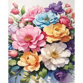 Rebotipy Paint by Numbers Kit for Adults, Flowers Paint by Numbers, Colorful Flowers Adults' Paint-by-Number Kits, Blossom Flowers Adult Paint by Number Kits, 16X20 Inch Flameless Paint by Numbers