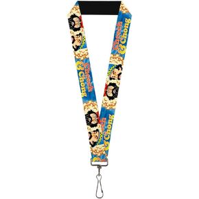 Buckle-Down Cheech & Chong Lanyard, Cheech and Chong Caricature Faces3 Smoke Cloud Tie Dye Blues, Elastic