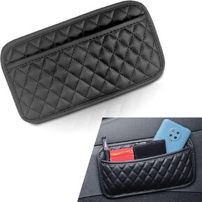 2 PCS Car Seat Gap Storage Bag, 10" x 5.5" x 0.5" Leather Air Vent Seat Back and Door Multi-function Organizer, Cell Phone Cards Sunglasses Adhesive Storage Box, Universal for Cars (Black)