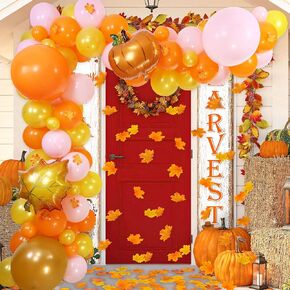 207PCS Fall Balloons Garland Kit, 12" 5" Autumn Color Latex Balloons With Artificial Maple Leaves Fall Decorations for Fall Party Baby Shower Thanksgiving Birthday Party Decorations