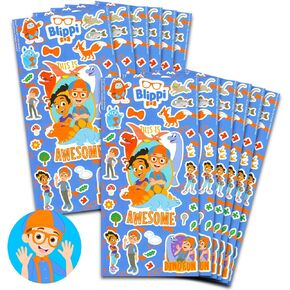 Blippi Party Favors for Boys & Girls Bundle ~ 12 Pack Sticker Sheets for Kids Birthday Party Goodie Bags Party Supplies Set