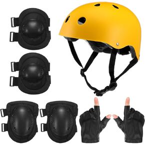 7 Pcs Halloween Costume Set 90s Adventure TV Show Gold Costume Helmets and Black Knee Pads Elbow Pads 90s Halloween Cosplay Accessories for Adult Party Supplies