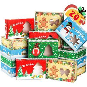 MISS FANTASY Christmas Cookie Gift Boxes - Frosted Holiday Containers with Window for Cookie Exchange, Candy Treats - 20 Pack
