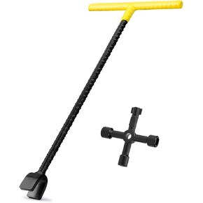 Water Meter Key 16 Inch with 4-Way Utility Key, T-handle Water Shut Off Tool for Main Water Meter Valves
