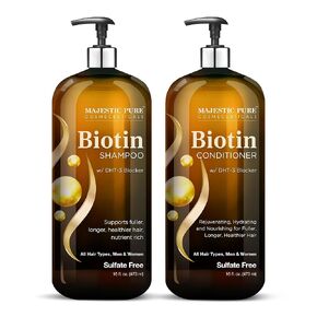 MAJESTIC PURE Biotin Shampoo and Conditioner Set with DHT Blocker Complex - Hydrating, Nourishing & Supporting Healthy Hair Growth, Sulfate Free, for Men & Women - 16 fl oz each