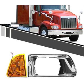 Pair Headlight Bezel with LED Turn Signal Light Compatible with Kenworth T300 T330 Replacement Driver Left and Passenger Right Side Chrome (No Headlight Bulb)