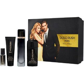 Gold Paris Hilton Rush Man Men 3.4oz EDT Spray, 0.5oz EDT Spray, 3.0oz Hair Body Wash, 2.75oz Alcohol Free Deodorant Stick 4 Pc Gift Set , I0082720