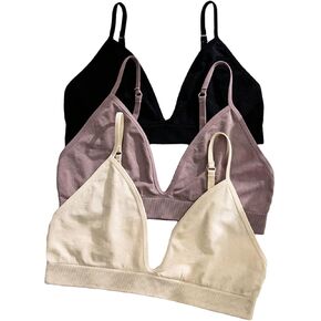 Milumia Women's 3 Pack Triangle Bralettes Adjustable Straps Soft Wirefree Everyday Bras
